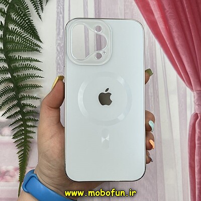 قاب گوشی iPhone 14 Pro Max آیفون مدل PVD اورجینال ضد خش پشت گلس شیشه ای تیتان Titan مگ سیف محافظ لنز دار سفید کد 395