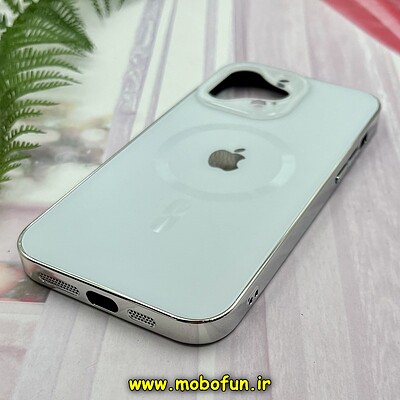 قاب گوشی iPhone 14 Pro Max آیفون مدل PVD اورجینال ضد خش پشت گلس شیشه ای تیتان Titan مگ سیف محافظ لنز دار سفید کد 395