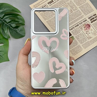 قاب گوشی Redmi Note 13 Pro 5G - Poco X6 شیائومی پشت گلس آینه ای اورجینال طرح قلب صورتی کد 371