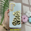 قاب گوشی Galaxy S21 FE سامسونگ سیلیکونی ژله ای سه بعدی برجسته گلد لاین طرح خرس تدی سفید کد 1128