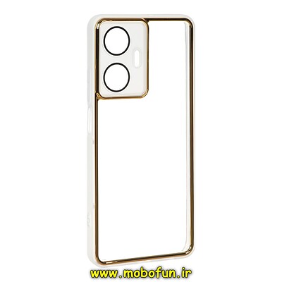 قاب گوشی Realme C55 ریلمی اورجینال متال کیس Metal طرح ژله ای شفاف دور سیلیکونی محافظ لنز دار طلایی کد 13