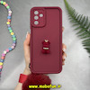 قاب گوشی Galaxy A13 4G - Galaxy A04S سامسونگ طرح سیلیکونی Solid عروسکی خرسی جیر نگین دار بند دار پام پام محافظ لنزدار زرشکی کد 10013