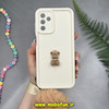قاب گوشی Galaxy A13 4G - Galaxy A04S سامسونگ طرح سیلیکونی Solid عروسکی خرسی جیر نگین دار بند دار پام پام محافظ لنزدار کرم کد 10014