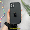 قاب گوشی iPhone 11 Pro Max آیفون طرح سیلیکونی Solid عروسکی خرسی جیر نگین دار بند دار پام پام محافظ لنزدار مشکی کد 10151