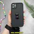 قاب گوشی iPhone 11 Pro Max آیفون طرح سیلیکونی Solid عروسکی خرسی جیر نگین دار بند دار پام پام محافظ لنزدار مشکی کد 10151