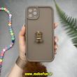قاب گوشی iPhone 11 Pro Max آیفون طرح سیلیکونی Solid عروسکی خرسی جیر نگین دار بند دار پام پام محافظ لنزدار قهوه ای کد 10153