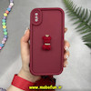 قاب گوشی iPhone X - iPhone XS آیفون طرح سیلیکونی Solid عروسکی خرسی جیر نگین دار بند دار پام پام محافظ لنزدار زرشکی کد 10166