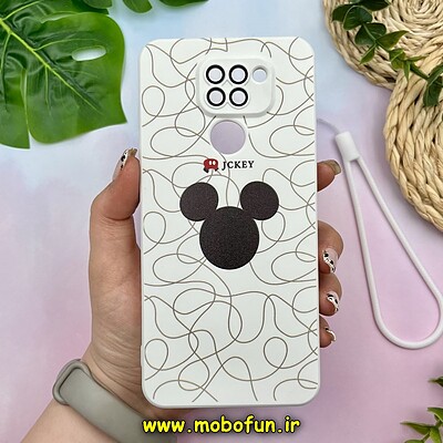 قاب گوشی Redmi Note 9 شیائومی طرح سیلیکونی فانتزی محافظ لنز دار دارای آویز بند سیلیکونی طرح میکی موس سفید کد 10225