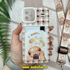 قاب گوشی iPhone 12 آیفون ژله ای جاکارتی دار محافظ لنز دار کپسولی به همراه بند آویز سگ قهوه ای کد 10367