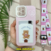قاب گوشی iPhone 12 Pro Max آیفون ژله ای جاکارتی دار محافظ لنز دار کپسولی به همراه بند آویز خرس تدی کد 10372