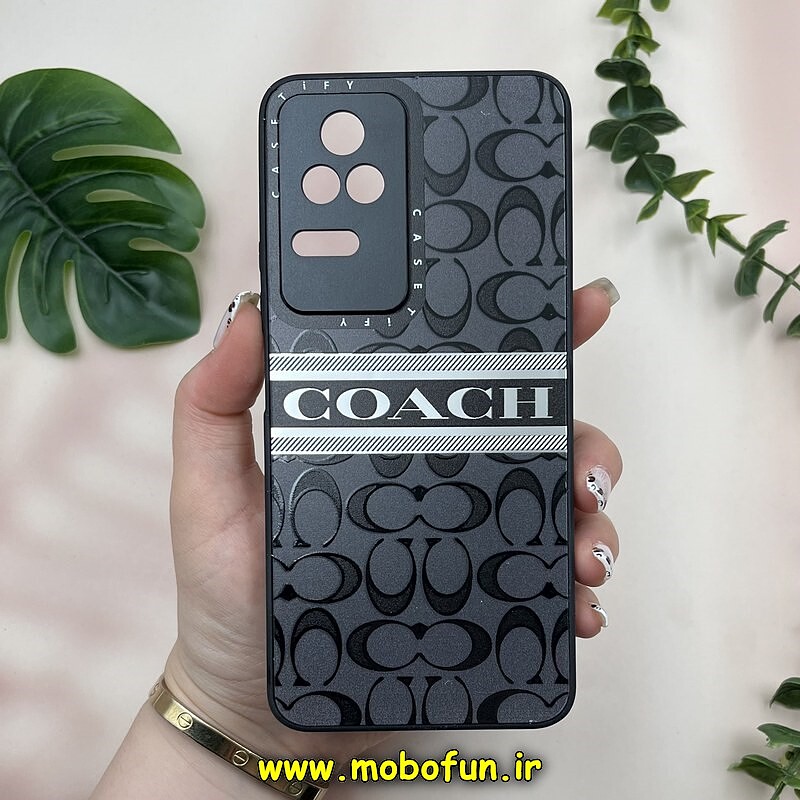 قاب گوشی Poco F4 - Redmi K40S شیائومی پشت گلس آینه ای CASETIFY طرح لاکچری COACH محافظ لنزدار مشکی کد 20120