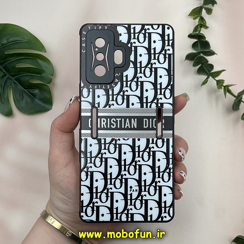 قاب گوشی Poco F4 GT - Redmi K50 Gaming شیائومی پشت گلس آینه ای CASETIFY طرح لاکچری دیور Dior محافظ لنزدار مشکی کد 20143