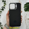 قاب گوشی iPhone 13 Pro Max آیفون اورجینال متال کیس Metal اورجینال CASE PRO طرح چرمی اورجینال اوزاکی OZAKI دور سیلیکونی استندشو مشکی کد 10690