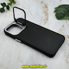 قاب گوشی iPhone 15 Pro Max آیفون اورجینال متال کیس Metal اورجینال CASE PRO طرح چرمی اورجینال اوزاکی OZAKI دور سیلیکونی استندشو مشکی کد 10712