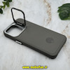 قاب گوشی iPhone 15 Pro Max آیفون اورجینال متال کیس Metal اورجینال CASE PRO طرح چرمی اورجینال اوزاکی OZAKI دور سیلیکونی استندشو طوسی کد 10715