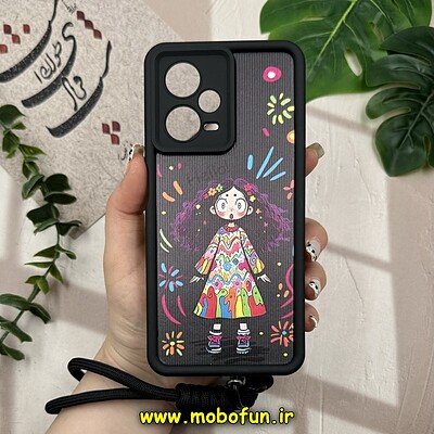 قاب گوشی Redmi Note 12 Pro Plus 5G - Redmi Note 12 Explorer شیائومی طرح سیلیکونی Solid چرمی کبریتی محافظ لنزدار بند دار کنفی طرح دخترونه مشکی کد 10839