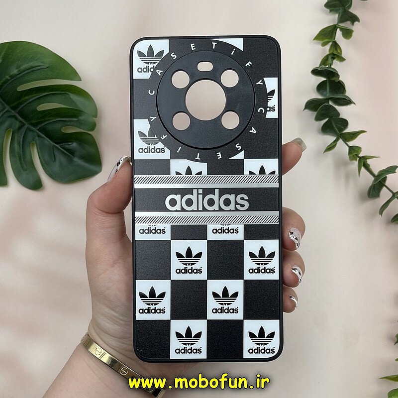 قاب گوشی Honor X9 4G - Honor X9 5G آنر پشت گلس آینه ای CASETIFY طرح لاکچری آدیداس adidas محافظ لنزدار مشکی کد 20164