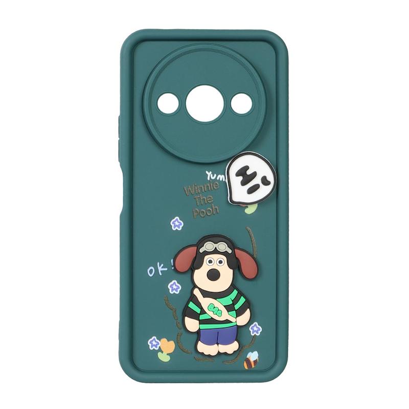 قاب گوشی Redmi A3 شیائومی طرح سیلیکونی Solid عروسکی برجسته محافظ لنزدار طرح سگ سبز تیره کد 20176