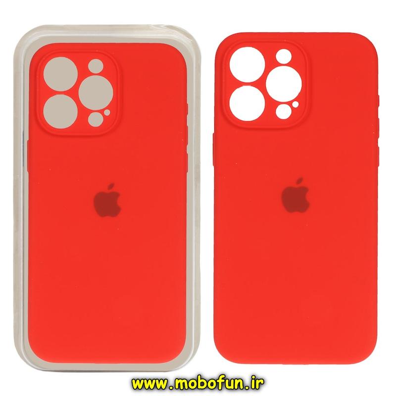 قاب گوشی iPhone 15 Pro Max آیفون سیلیکونی اورجینال پاک کنی درجه یک زیربسته محافظ لنز دار قرمز کد 20481