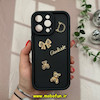 قاب گوشی iPhone 15 Pro Max آیفون طرح سیلیکونی Solid نگین دار برجسته محافظ لنزدار طرح پاپیون مشکی کد 11672