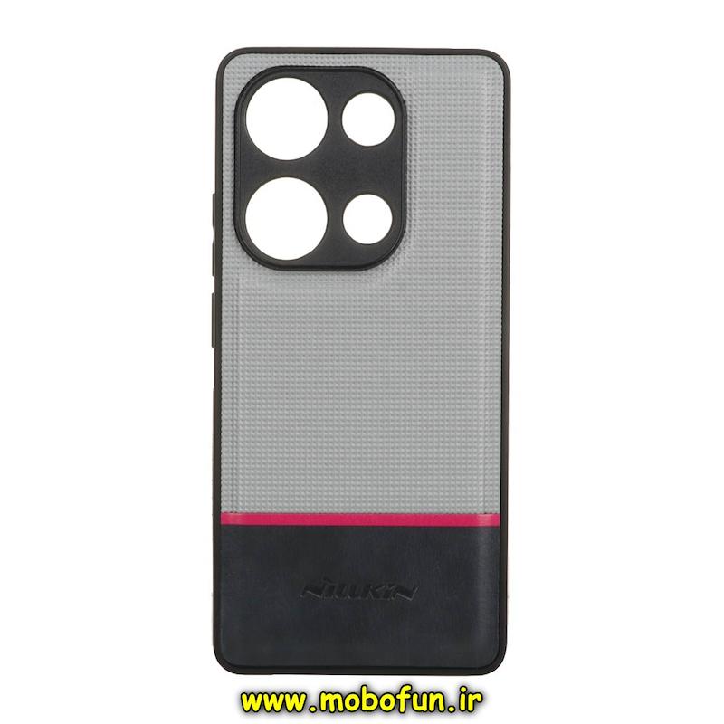 قاب گوشی Redmi Note 13 Pro 4G / Poco M6 Pro 4G شیائومی طرح چرمی سوزنی کلاسیک نیلکین Nillkin محافظ لنز دار طوسی کد 20726