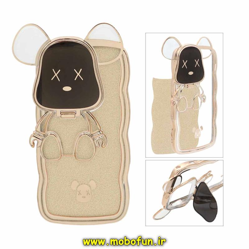 قاب گوشی iPhone 14 Pro Max آیفون طرح بالشتی KAWS استندشو محافظ لنز دار طلایی کد 21437