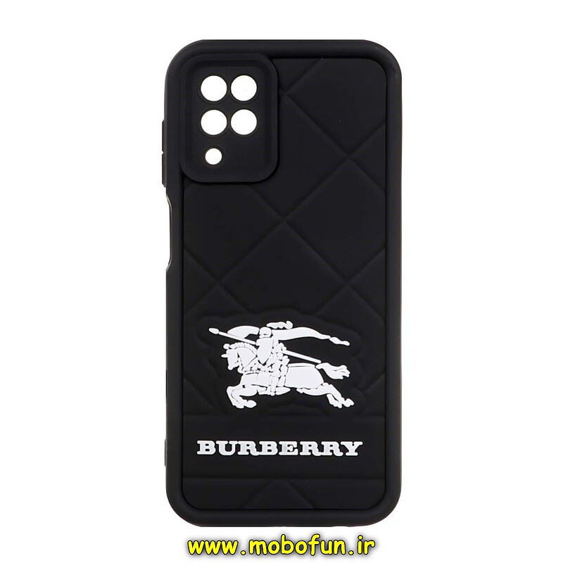 قاب گوشی Galaxy A12 - Galaxy M12 سامسونگ طرح سیلیکونی Solid عروسکی برجسته محافظ لنزدار طرح باربری BURBERRY مشکی کد 21934