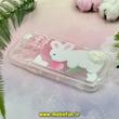 قاب گوشی iPhone 14 Pro Max آیفون طرح ژله ای شفاف بالشتی عروسکی محافظ لنز دار پام پام پشمالو صورتی روشن کد 22085