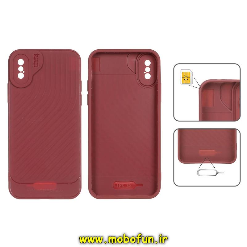 قاب گوشی iPhone X - iPhone XS آیفون اورجینال GEAR4 سیلیکونی راه راه محافظ لنز دار زرشکی کد 23878