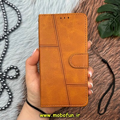 کیف گوشی Xiaomi 14 شیائومی مگنتی طرح چرم کتابی بند آویز دار محافظ لنزدار عسلی کد 13994