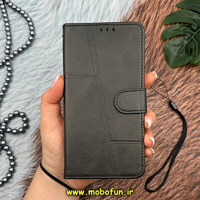 کیف گوشی Xiaomi 14 شیائومی مگنتی طرح چرم کتابی بند آویز دار محافظ لنزدار مشکی کد 13995