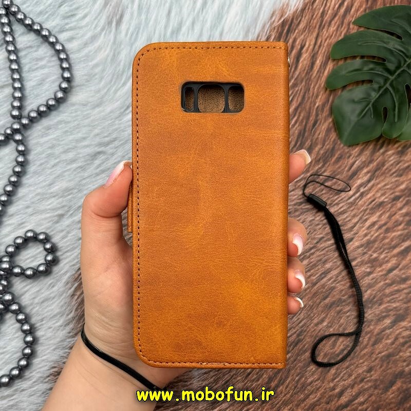 کیف گوشی Galaxy S8 Plus سامسونگ مگنتی طرح چرم کتابی بند آویز دار محافظ لنزدار عسلی کد 13999