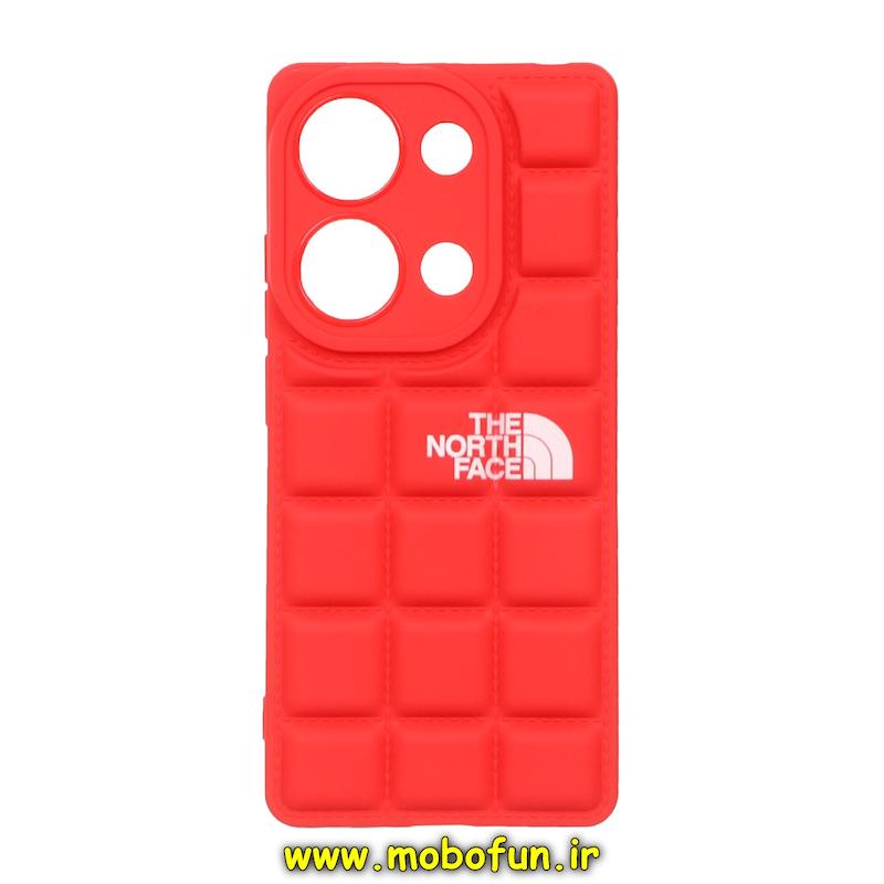 قاب گوشی Redmi Note 13 Pro 4G / Poco M6 Pro 4G شیائومی سیلیکونی پافر مربعی THE NORTH FACE محافظ لنز دار قرمز کد 24002