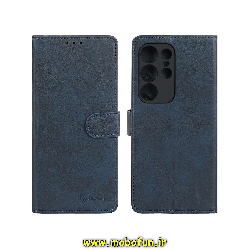 کیف گوشی Galaxy S24 Ultra سامسونگ مگنتی نیلکین NILLKIN طرح چرم کتابی محافظ لنزدار سرمه ای کد 24202