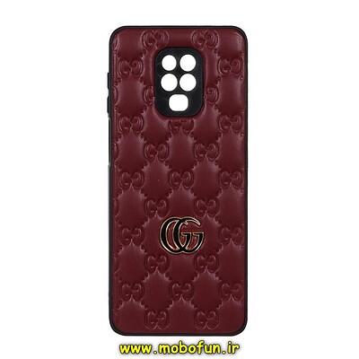 قاب گوشی Redmi Note 9s - Redmi Note 9 Pro شیائومی طرح دار پافر چرمی محافظ لنز دار گوچی GUCCI زرشکی کد 25068