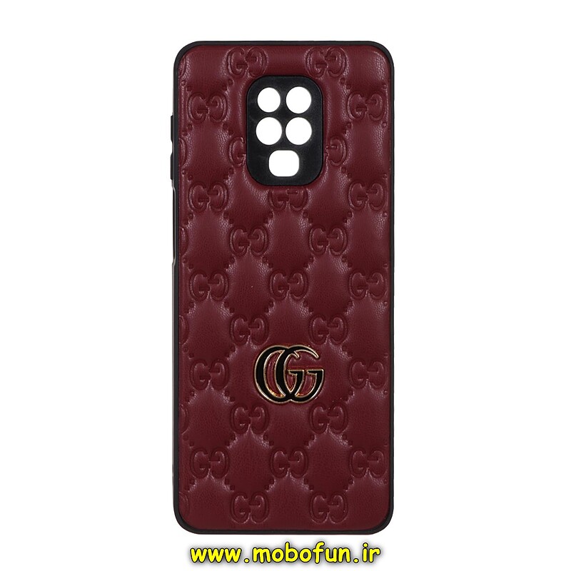 قاب گوشی Redmi Note 9s - Redmi Note 9 Pro شیائومی طرح دار پافر چرمی محافظ لنز دار گوچی GUCCI زرشکی کد 25068