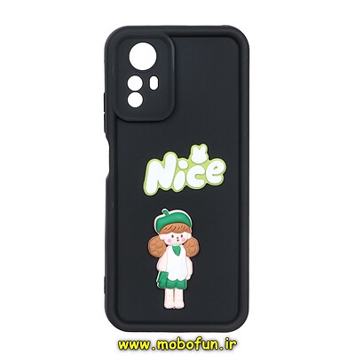 قاب گوشی Redmi Note 12S شیائومی طرح سیلیکونی Solid عروسکی برجسته محافظ لنزدار طرح دخترونه Nice مشکی کد 25077