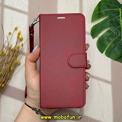 کیف گوشی Galaxy A6 Plus سامسونگ مگنتی طرح چرم کتابی بند چرمی زرشکی کد 14473