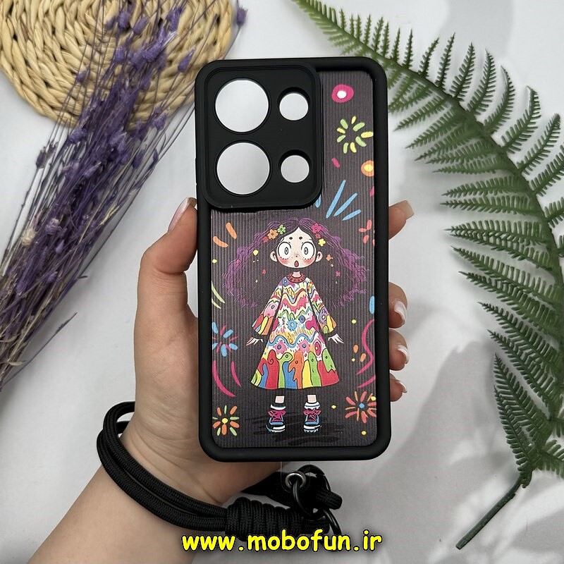 قاب گوشی Redmi Note 13 Pro 4G - Poco M6 Pro 4G شیائومی طرح سیلیکونی Solid چرمی کبریتی محافظ لنزدار بند دار کنفی طرح دخترونه مشکی کد 14099