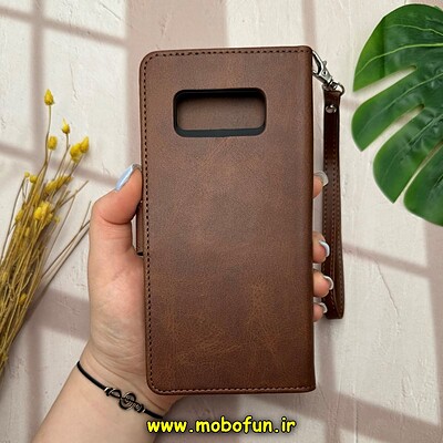 کیف گوشی Galaxy Note 8 سامسونگ مگنتی طرح چرم کتابی بند چرمی قهوه ای کد 14495