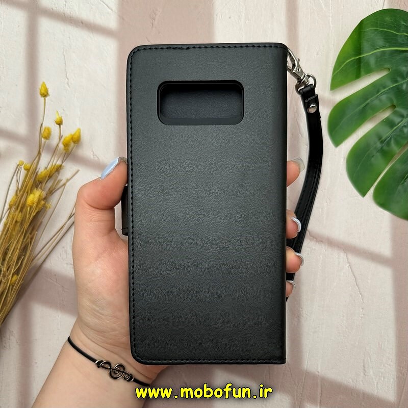 کیف گوشی Galaxy Note 8 سامسونگ مگنتی طرح چرم کتابی بند چرمی مشکی کد 14496