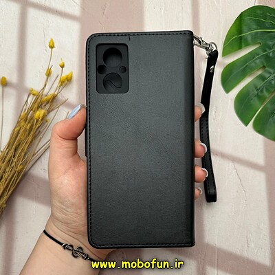 کیف گوشی Poco M5 - Redmi 11 Prime 4G شیائومی مگنتی محافظ لنز دار طرح چرم کتابی بند چرمی مشکی کد 14542