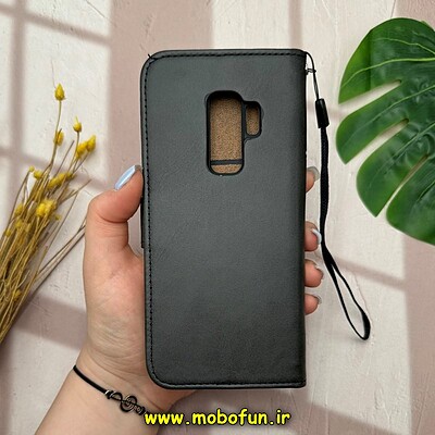 کیف گوشی Galaxy S9 plus سامسونگ مگنتی محافظ لنز دار طرح چرم کتابی بند چرمی مشکی کد 14546