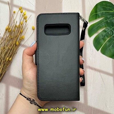 کیف گوشی Galaxy S10 plus سامسونگ مگنتی محافظ لنز دار طرح چرم کتابی بند چرمی مشکی کد 14548