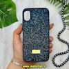 قاب گوشی iPhone X - iPhone XS آیفون نگین دار سواروسکی پلاک فلزی اورجینال محافظ لنز دار سورمه ایی کد 14311