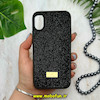 قاب گوشی iPhone X - iPhone XS آیفون نگین دار سواروسکی پلاک فلزی اورجینال محافظ لنز دار مشکی کد 14313