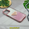 قاب گوشی iPhone 13 Pro Max آیفون اورجینال شاین پرادا PRADA پشت طلق شیشه ای شفاف صورتی کد 26497