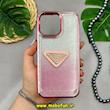 قاب گوشی iPhone 14 Pro Max آیفون اورجینال شاین پرادا PRADA پشت طلق شیشه ای شفاف صورتی کد 26500