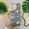 قاب گوشی iPhone 15 Pro Max آیفون هولوگرامی برجسته رزینی لاکچری طرح پروانه کریستالی کد 14603