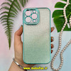 قاب گوشی iPhone 14 Pro Max آیفون طرح الکتروپلیتینگ ژله ای شفاف اورجینال نگین دار شاین محافظ لنز دار سبز کد 26655
